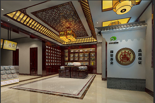 莱州古朴典雅的中式茶叶店大堂设计效果图